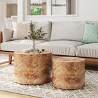 Nesting Coffee Table Set of 2 for Living Room, Modern Round Wooden Circle by HanStrong