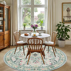 PLHXFR Round Area Rug Living Room: 6 ft Floral Washable Carpet Green Beige | - Image 4