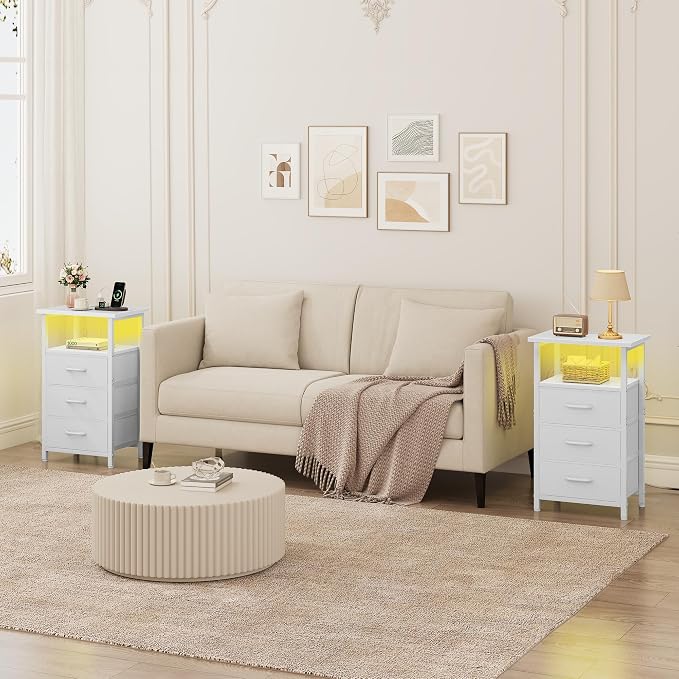 Vagusicc Night Stand with Charging Station, LED Nightstand - Image 5