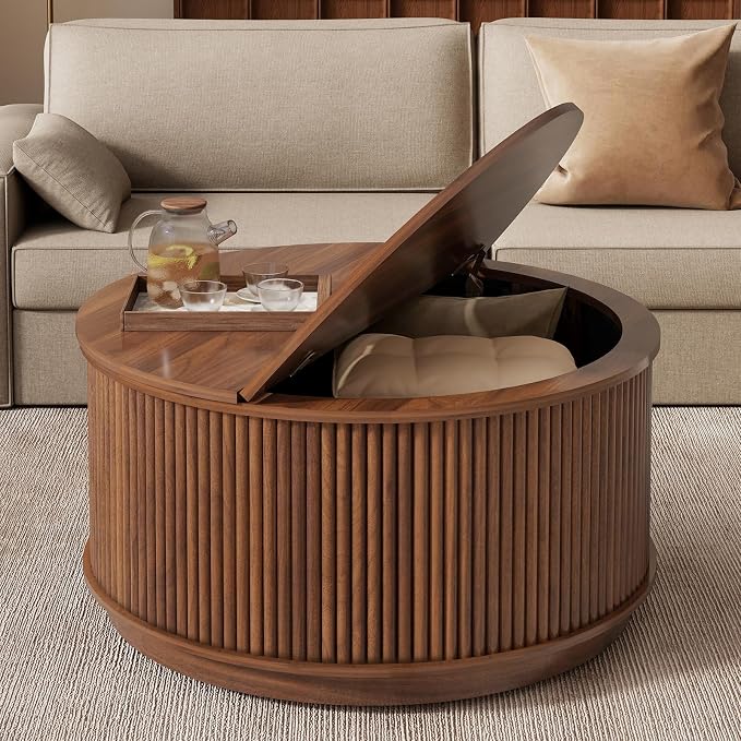 LYNCOHOME 31.5'' Fluted Flip Top Round Coffee Table by LYNCOHOME