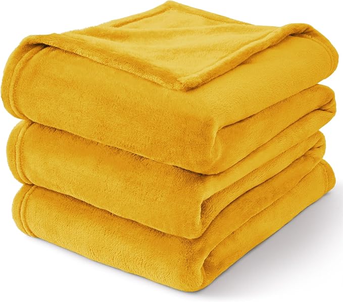 BEDELITE Fleece Blanket Soft Plush Queen Size Bed Blanket Yellow 90"x90" | - Image 7