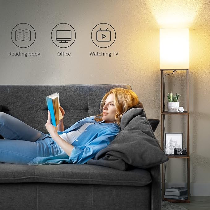 SUNMORY Floor Lamp with Shelves, Modern Square Standing Lamp with 3 Color - Image 5