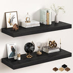 40Inch Black Floating Shelves for Wall, 12 Inch Deep Shelves for Bedroom by FunMemories