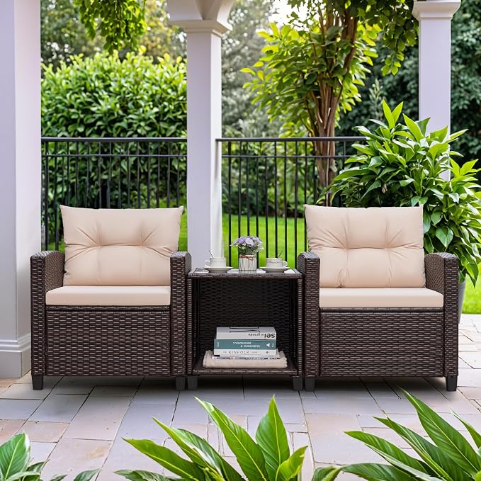 Greesum 3 Pieces Patio Furniture Sets Outdoor PE Rattan Wicker Chairs - Image 3