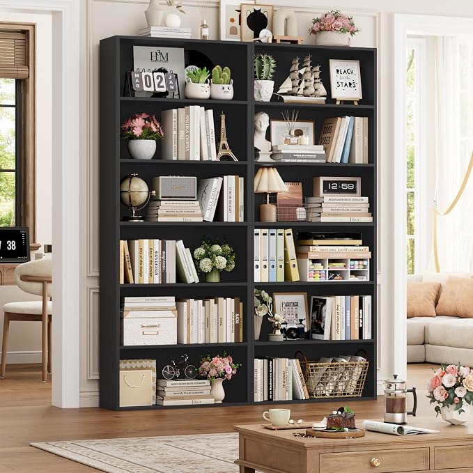FOTOSOK 6-Tier Open Bookcase and Bookshelf Set of 2, Freestanding Display by FOTOSOK