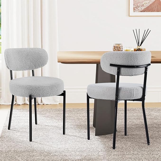Sweetcrispy Dining Chairs Set of 2, Boucle Upholstered Modern Mid Century Round by Sweetcrispy