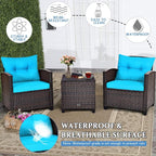 COSTWAY 3PCS Patio Furniture Set, PE Rattan Wicker Sofa w/Washable Cushion and - Image 6