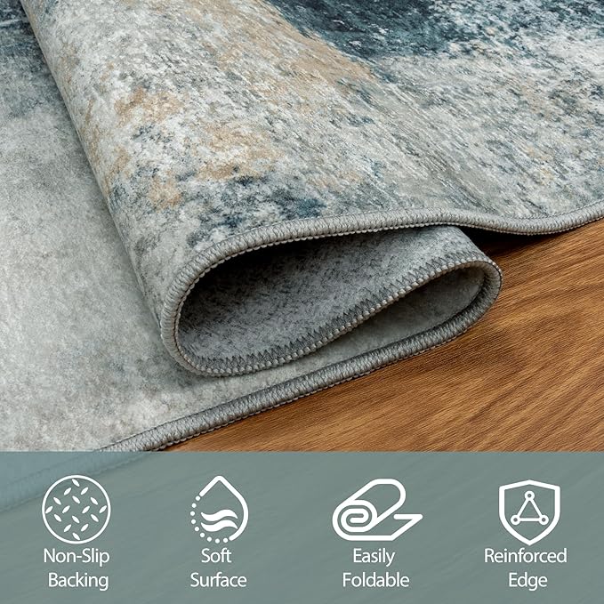 Runner Rugs for Hallways Kitchen 2.6x8 Non Slip Washable Teal Grey Gold | - Image 4