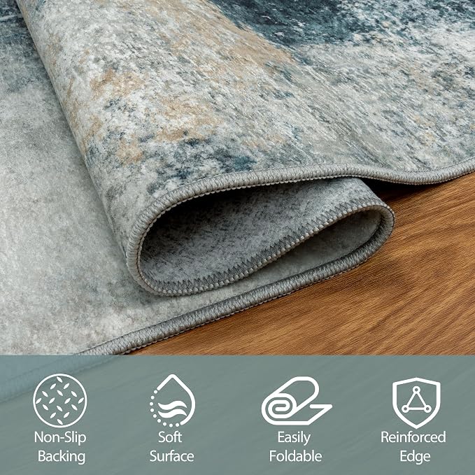 4x6 Area Rugs for Living Room Washable Bedroom Dining Room Teal Grey Gold | - Image 4