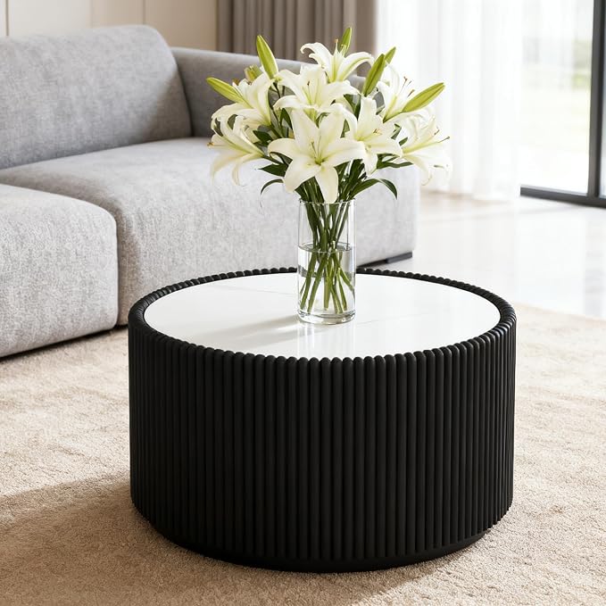 Round Marble Coffee Table Set of 2, 2 Piece White Coffee Table and End Table Set - Image 8