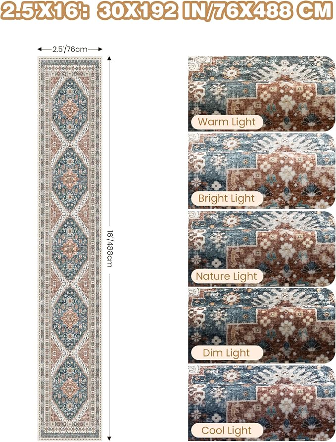 Washable Runner Rug 2.5x16, Non-Slip Long Kitchen Rugs, Soft Hallway Runner - Image 2