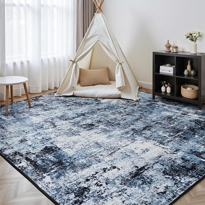 Rugflix 4x6 Area Rugs for Living Room, Washable Navy Blue Dark Rug | Machine - Image 8