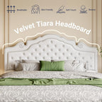 Allewie King Bed Frame with Adjustable Velvet Tiara Headboard, Upholstered - Image 6