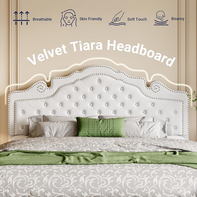 Allewie King Bed Frame with Adjustable Velvet Tiara Headboard, Upholstered - Image 6
