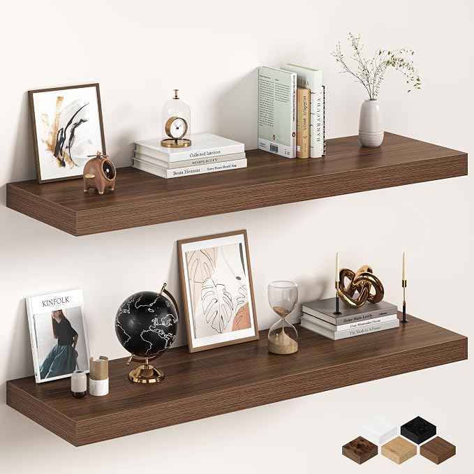 Walnut Floating Shelves 48Inch Long, 12 Inch Deep Floating Shelves by FunMemories