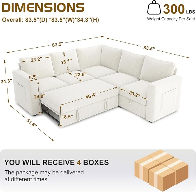83.5" Sectional Sleeper Sofa - Image 3
