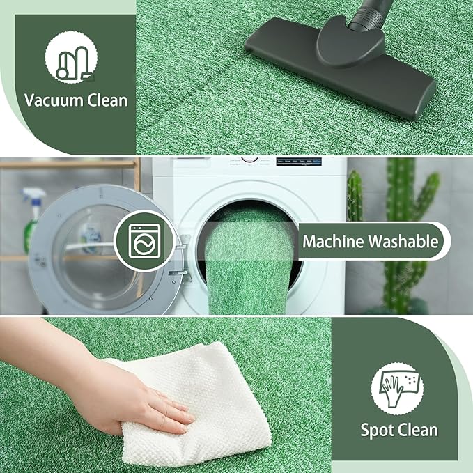 Small Area Rugs for Bedroom, 2×4 Non Slip Runner Rug, Matte Green | Washable - Image 4