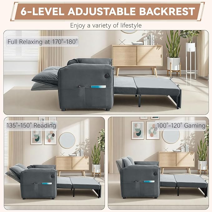 63" Velvet 3 in 1 Convertible Sleeper Sofa Bed, Pull Out Couch Bed Loveseat - Image 5