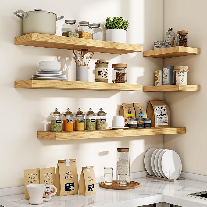 Acovy 40 Inch Floating Shelves, 3D Textured Wood Grain, Wooden Shelves - Image 7