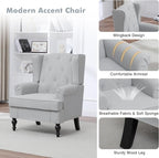 Accent Chair Set of 2, Mid Century Modern Fabric Wingback Chair, Upholstered - Image 5