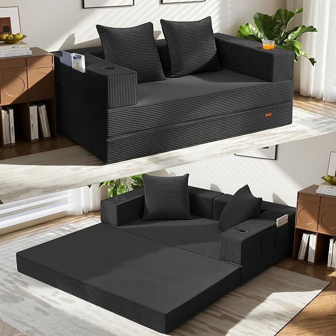 COMAX Futon Sofa Bed, 4‑in‑1 Convertible Sofa Bed, Folding Boneless Couches by COMAX