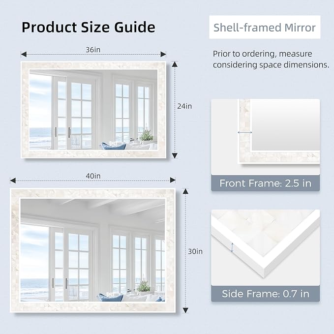Tanmicoshomy White Shell Framed Rectangular Mirrors - Image 3