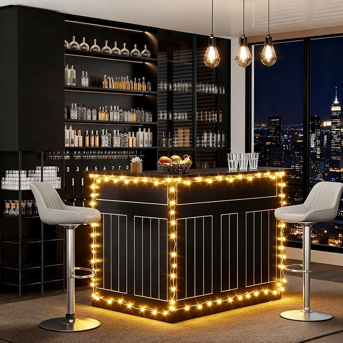 L-Shaped Home Bar Unit with Power Outlet, 4-Tier Corner Liquor Bar Cabinet with - Image 8