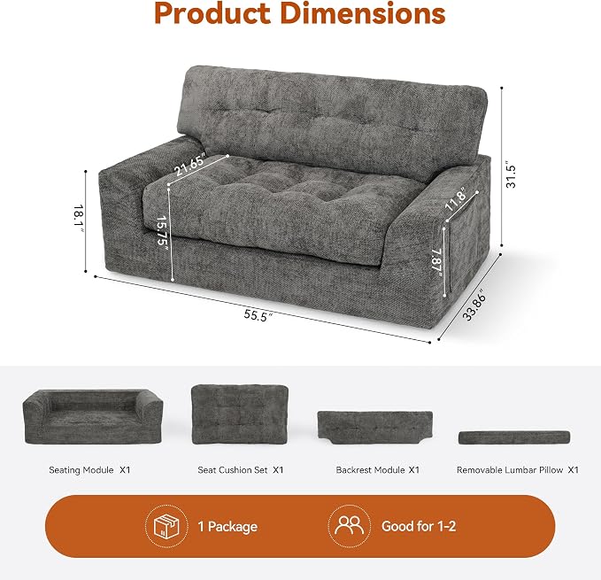 MONVANE 55.5" Convertible Loveseat Sofa, 2-in-1 Boneless Sleeper Sofa Bed Futon - Image 3