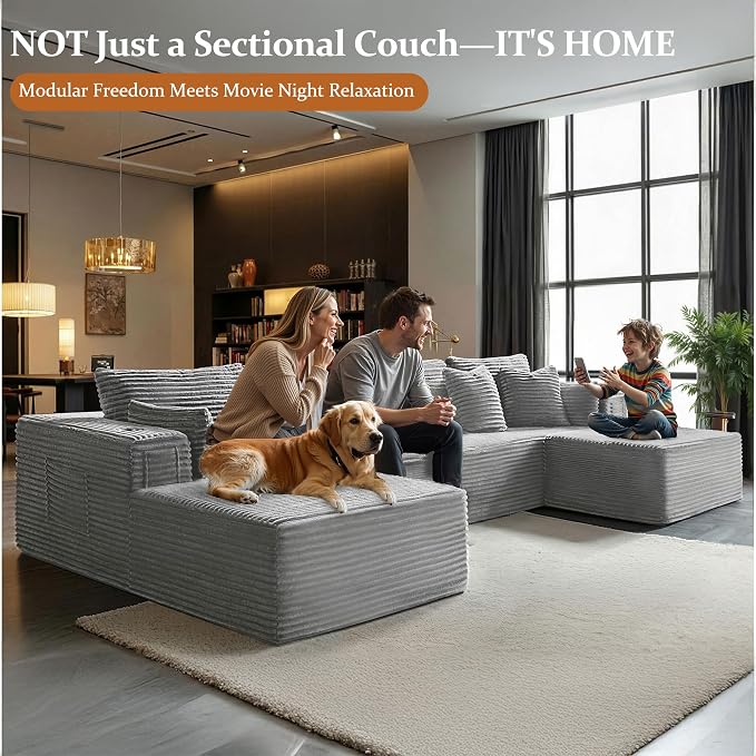 138" Oversized Cloud Sectional Couch, Comfort U Shaped Boneless Couch - Image 4