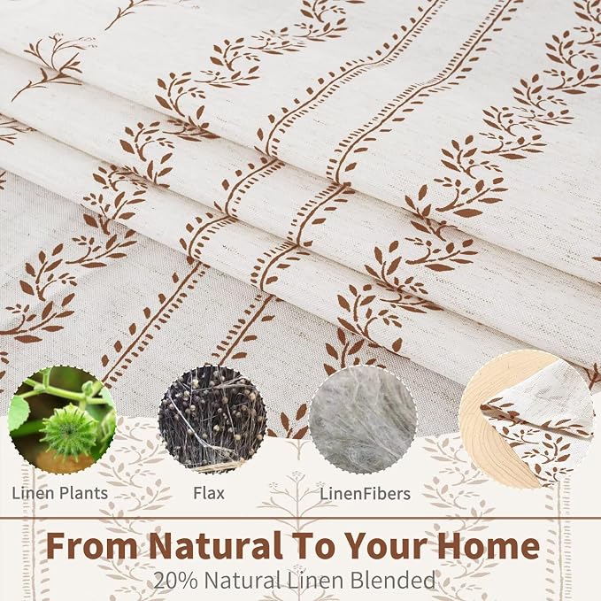 BGment Brown Boho Curtains Leaf Floral Print Cottage Core Botanical Curtains - Image 3