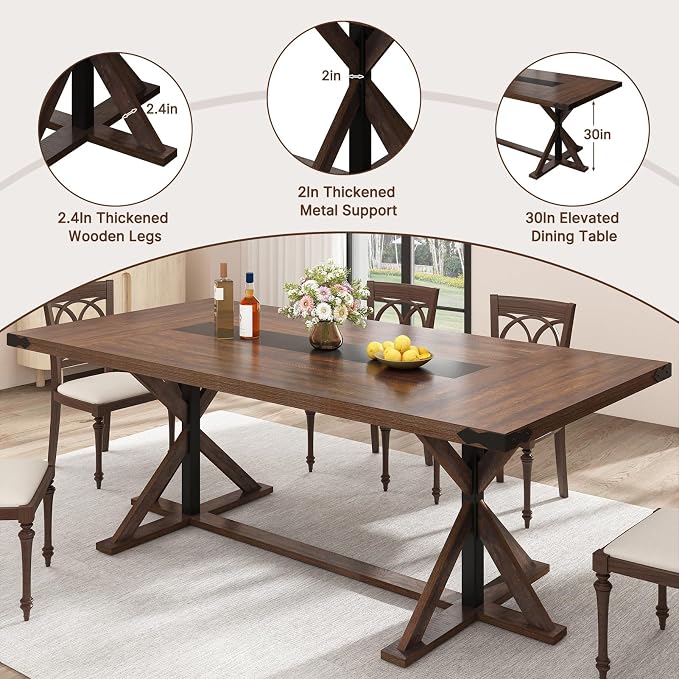 Hlivelood 78 Inch Dining Table for 8 People, Rectangular Kitchen Farmhouse - Image 4