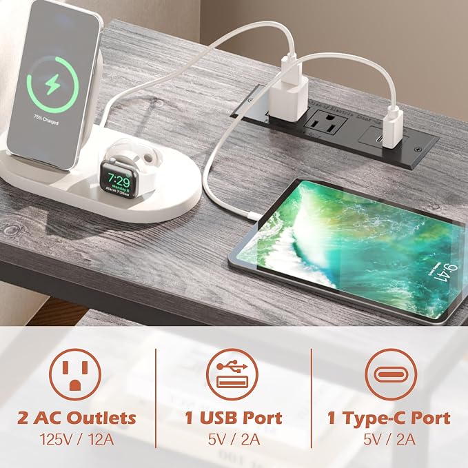 SUPERJARE Nightstand with Charging Station, Bed Side Table with Adjustable - Image 4