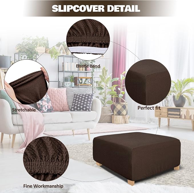 NeColorLife Rectangle Ottoman Cover Jacquard Fabric Ottoman Slipcover Thick - Image 2