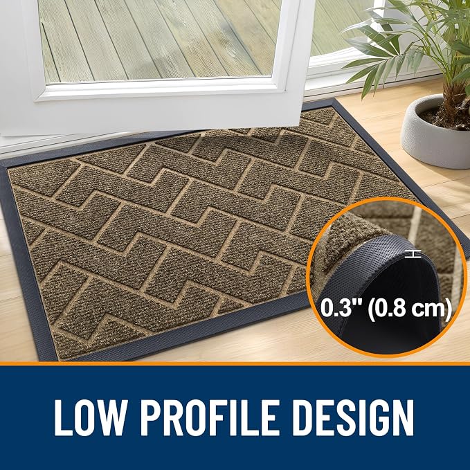 OLANLY Front Door Mat Outside 35x23, All-Season Absorbent Rubber Doormat | Brown - Image 4