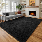 Fluffy Shaggy Black Area Rug 8x10 Feet, Plush Rugs by PAGISOFE
