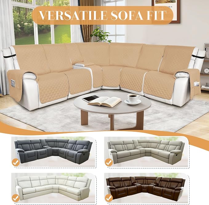 HDCAXKJ Reclining Sectional Couch Covers L Shape Recliner Sofa Middle Console - Image 5
