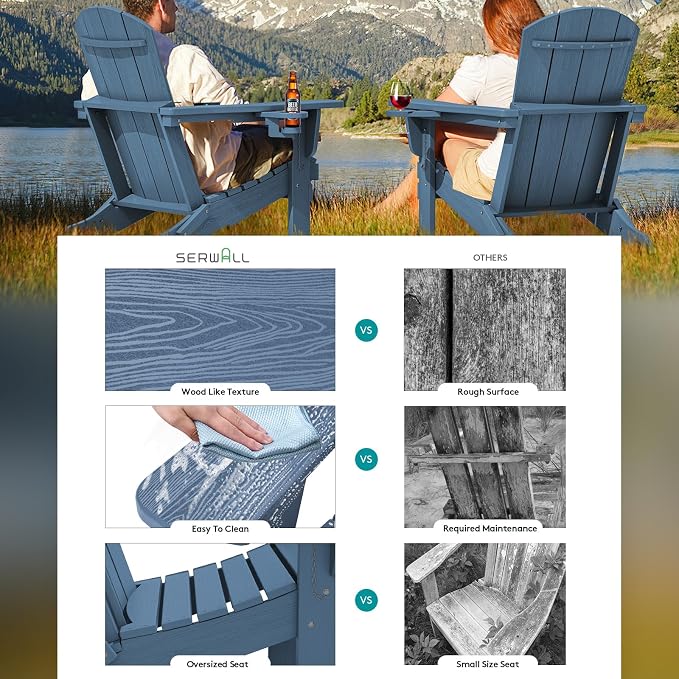 SERWALL Folding Adirondack Chair, HDPE Adirondack Chairs Set of 4, Plastic - Image 2