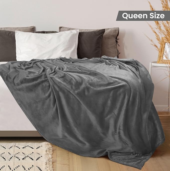 Utopia Bedding Grey 300GSM Fleece Blanket Luxury Soft Bed Blanket - Image 2