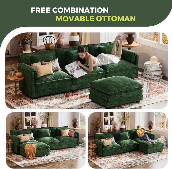ELUCHANG 113" Modular Sectional Sofa, Comfy Cloud Couch, L Shaped Deep Seat - Image 9
