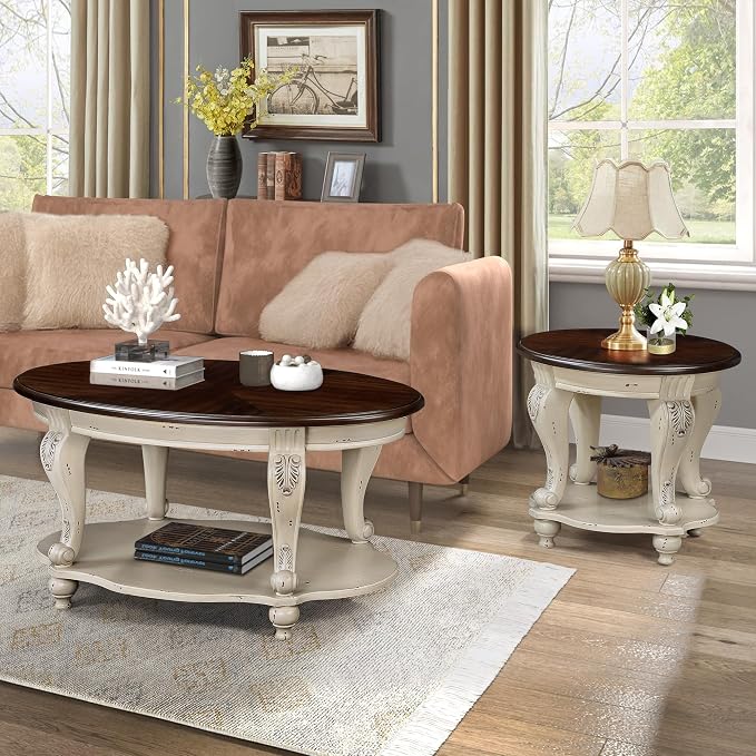 3-Piece Traditional Solid Wood Table Set, Vintage Table Set of 3 Includes 1 - Image 6