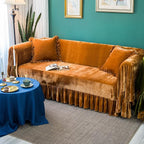 Velvet Sofa Cover Soft Decorative Luxurious Solid Exquisite Ruffle Trim - Image 8