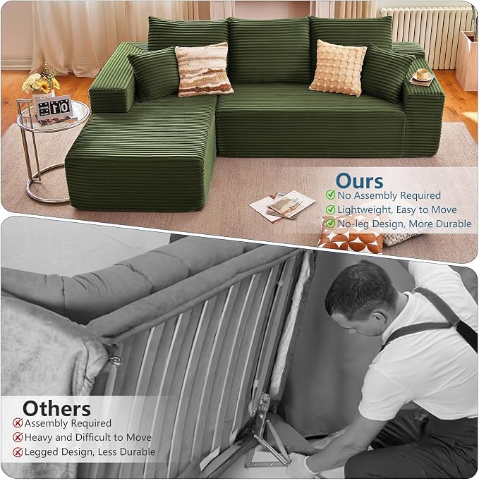 108” Cloud Sectional Couch, Boneless Sofa - Image 6