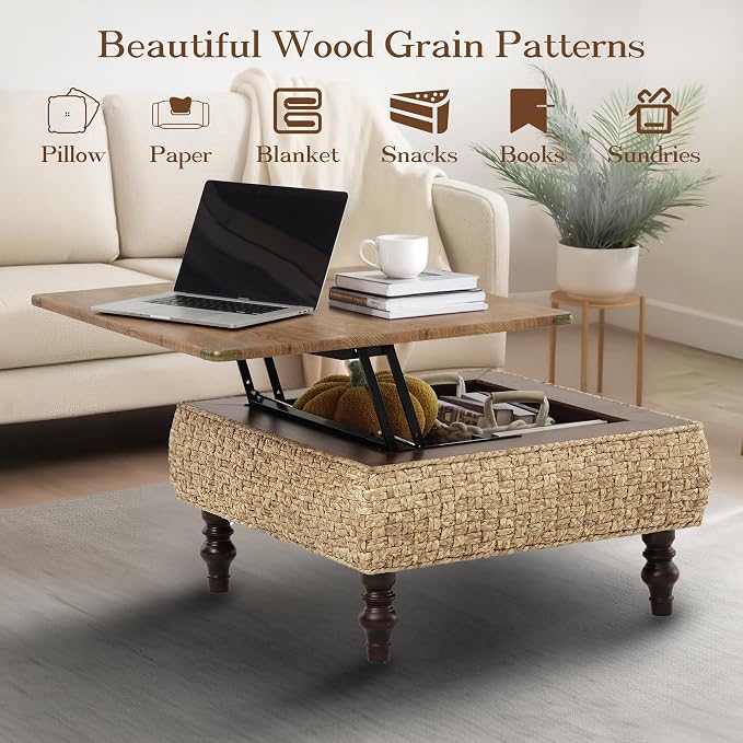 31.5" Lift Top Coffee Table for Living Room, Square Farmhouse Coffee Table - Image 4