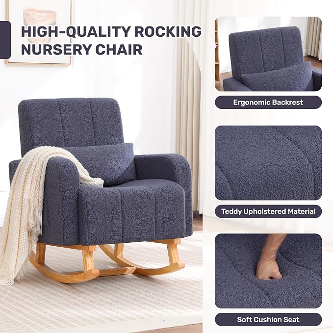 HCHAIRH Rocking Chair with Ottoman, Upholstered Glider Rocker with High - Image 5
