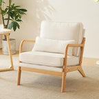 Bonnlo Coarse Linen Beige Mid Century Modern Accent Chair, Soild Wood Padding - Image 8
