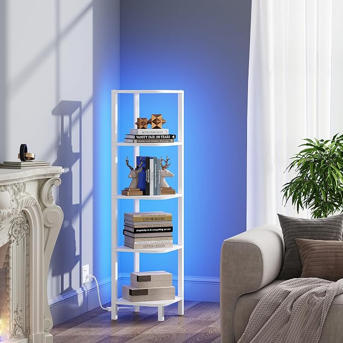 TUTOTAK Corner Shelf with LED Light, 5-Tier Corner Bookshelf - Image 8