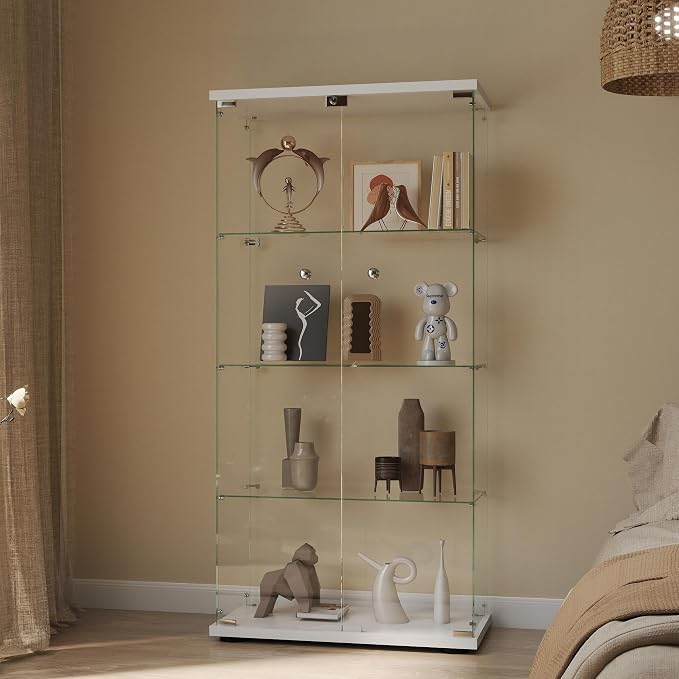 Display Cabinet with Glass Door and Lock, 4-Shelf Curio Cabinets with 5mm by glassdisplaycabinet
