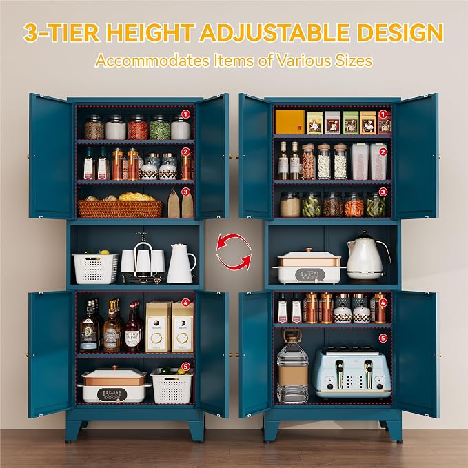 YAUWOH 69" Tall Metal Pantry Cabinet - Image 5