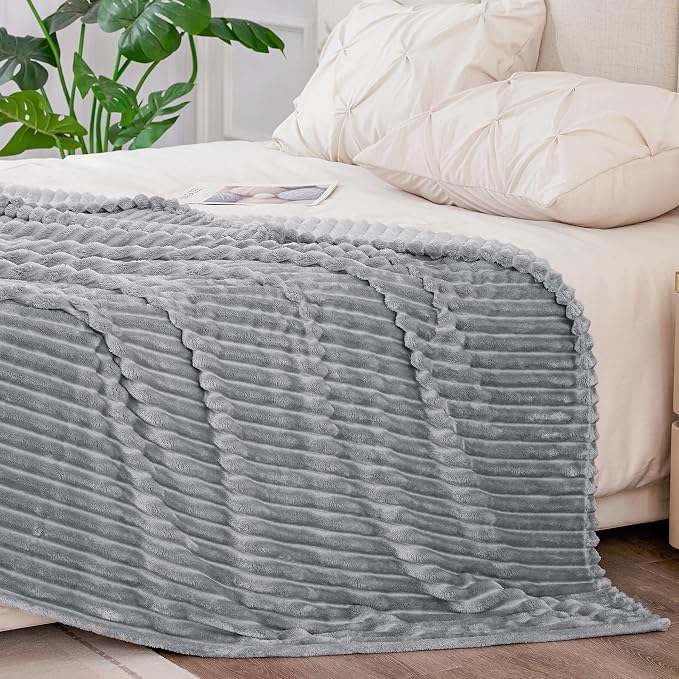 BEDELITE 3D Ribbed Jacquard Grey Blankets Queen Size - Image 5