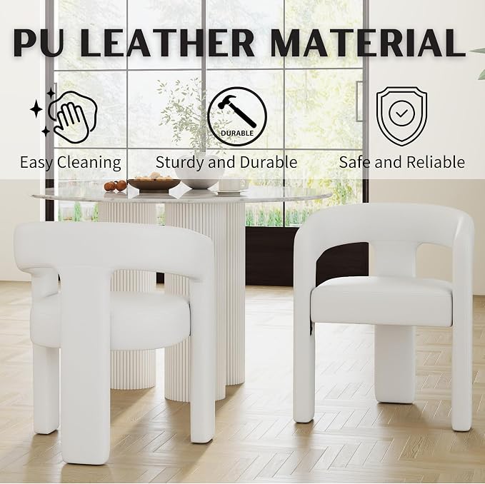 RIVOVA Modern Barrel Dining Chairs Set of 6, PU Leather Upholstered Accent Side - Image 3